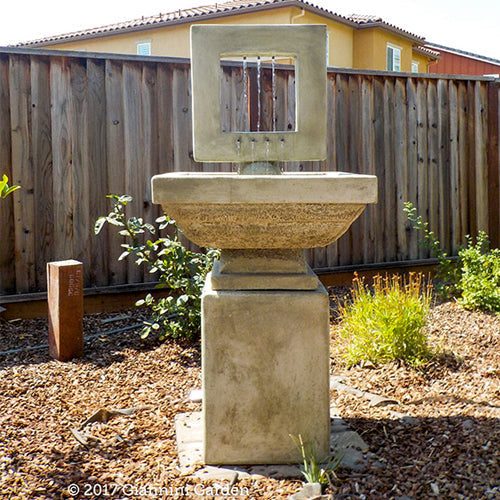 Tall square contemporary fountain.