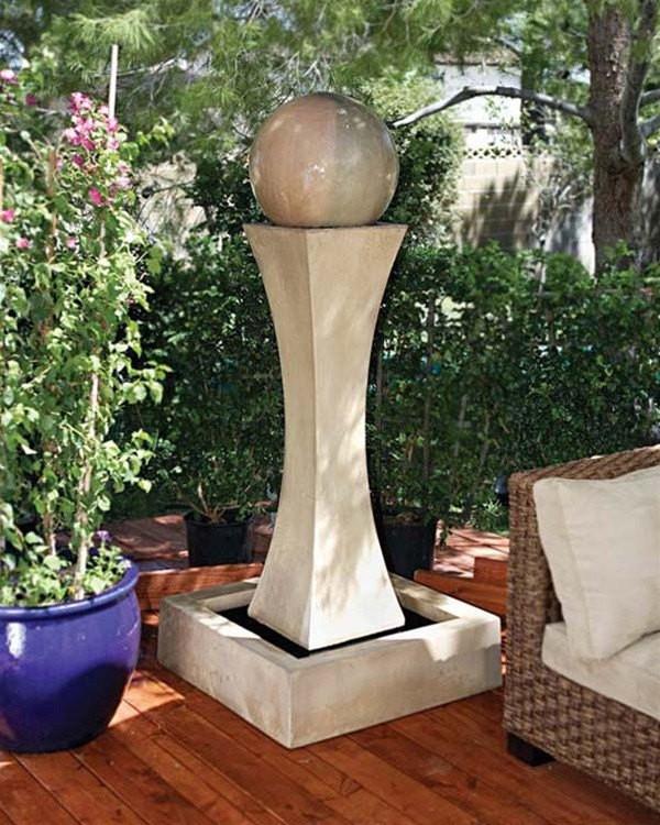 9-foot tall garden water fountain with a ball feature.