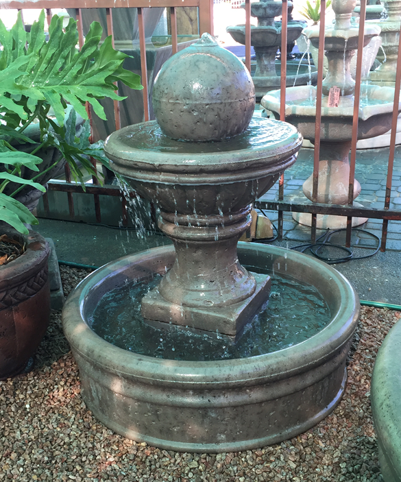 44-inch tall concrete tiered Tuscany outdoor garden fountain with basin
