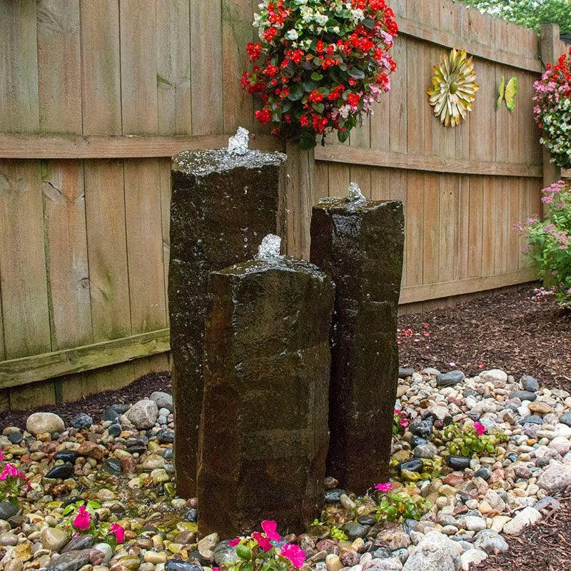 Set of 3 Mongolian basalt columns for a landscape fountain kit.