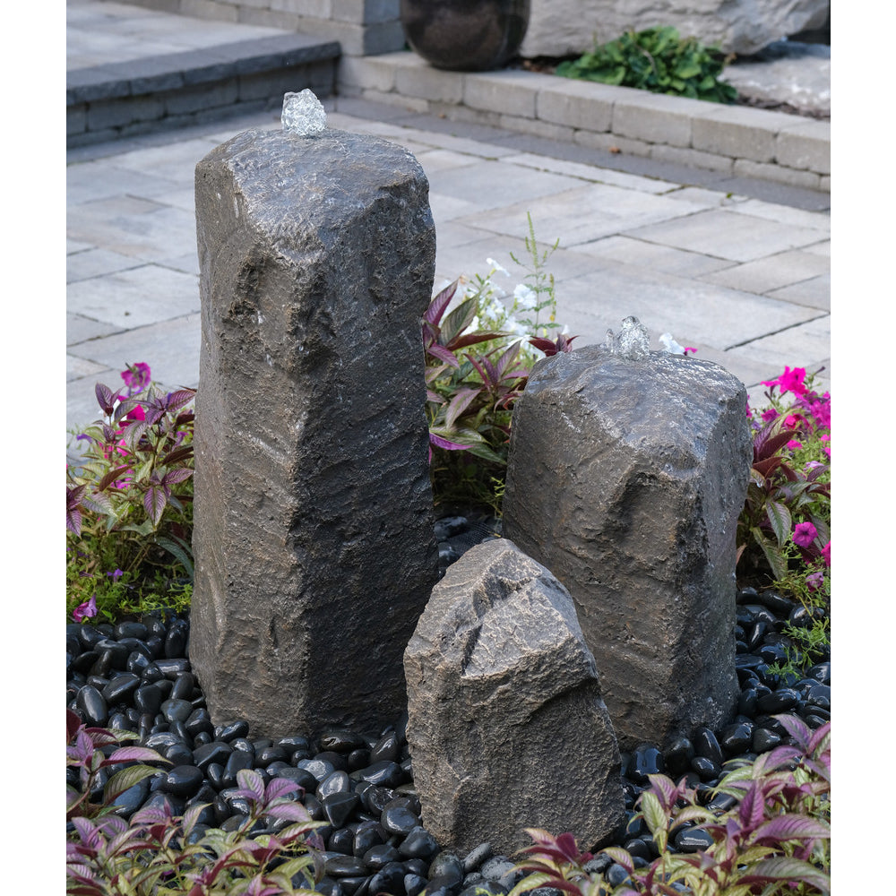 Double Cascade Stone Fountain with Accent Rock