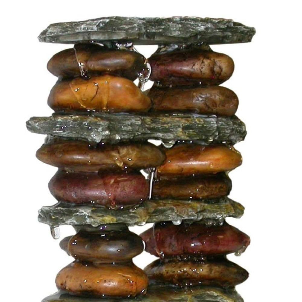 Tabletop fountain with stacked rocks and flowing water