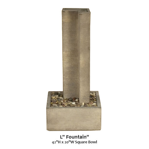 L-shaped fountain with water flowing