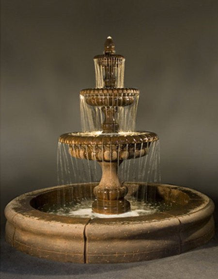 Large outdoor fountain with a pond, named Pioggia with Fiore Pond.