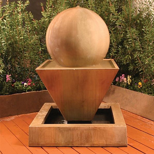 Large outdoor fountain with an oblique design and a ball feature.