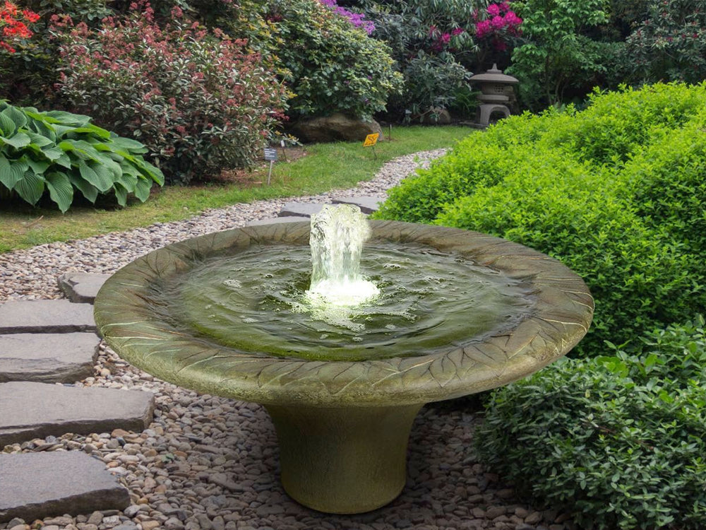 Leaf motif fountain with water flowing