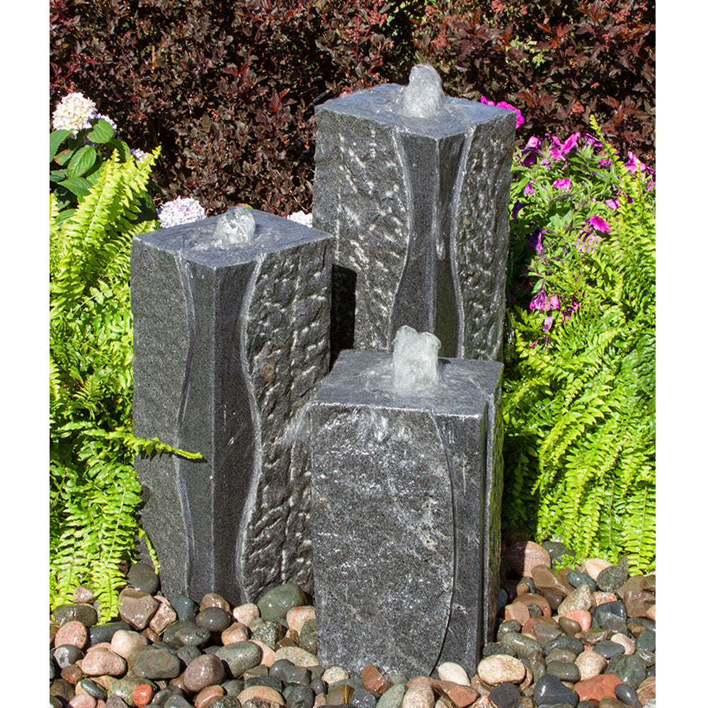 Polished corner triple granite stone fountain