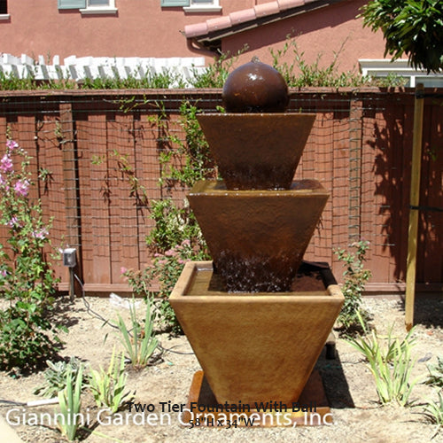 Three-tier fountain with a ball finial.