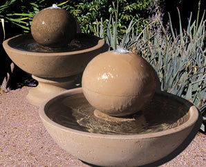 36-inch tall GFRC Wok Series fountain with a ball.